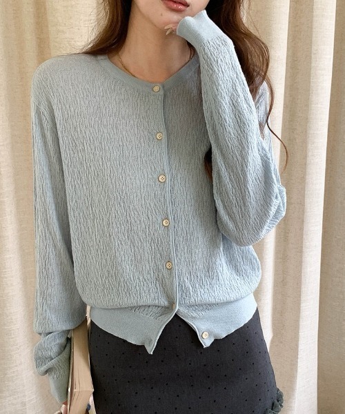 CHUN CHUN NOTES（チュンチュンノーツ）の「26SS/シルク混シアータッチクルーネックニットカーディガン（ニット/セーター・レディース・グリーン/イエロー/ネイビー/ブルー・F）」の20枚目の写真