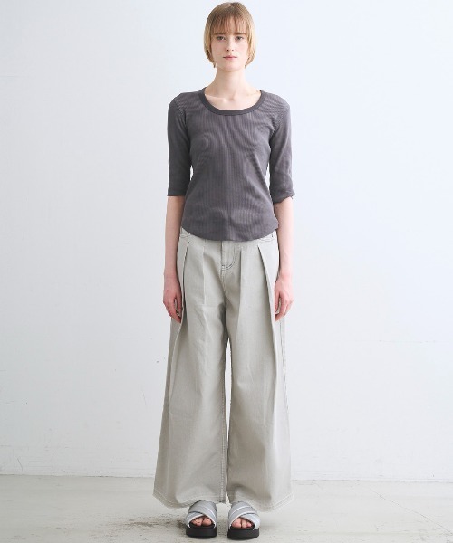 three dots（スリードッツ）の「シャイニー リブジェシカ（Tシャツ/カットソー・レディース・ブラック/アイボリー/チャコール・MEDIUM/SMALL）」の7枚目の写真
