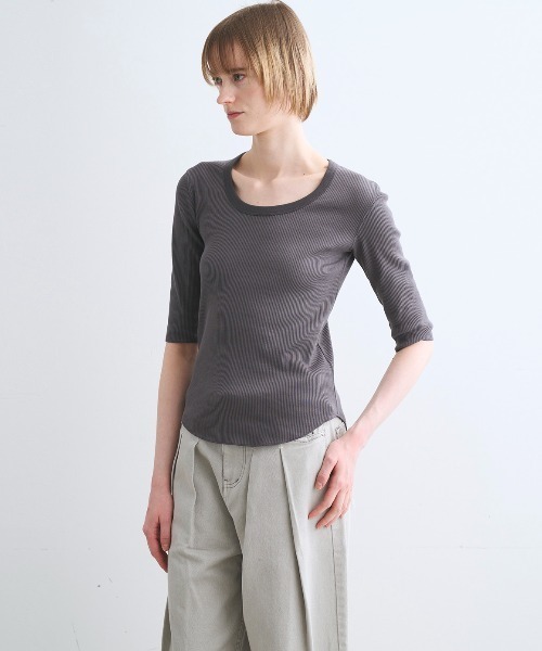 three dots（スリードッツ）の「シャイニー リブジェシカ（Tシャツ/カットソー・レディース・ブラック/アイボリー/チャコール・MEDIUM/SMALL）」の17枚目の写真
