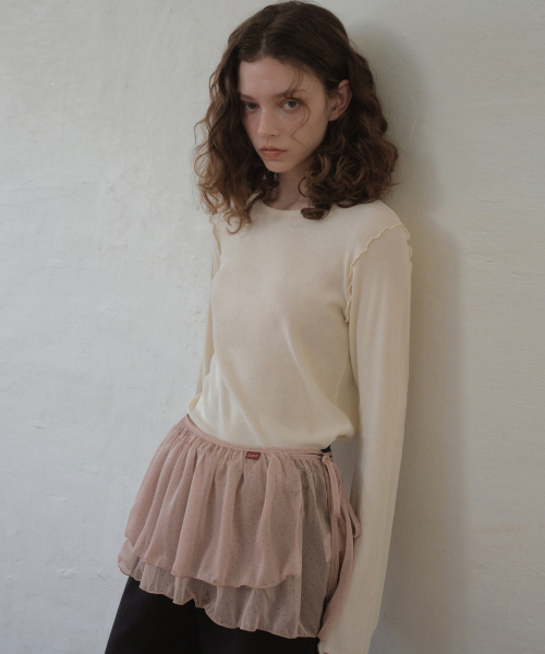 OURNOSTALGIA(アワー ノスタルジア)の「Lisse Merrow T-shirt_Light yellow(O26TP01)(Tシャツ/カットソー・レディース・ライトイエロー・FREE)」の3枚目の写真