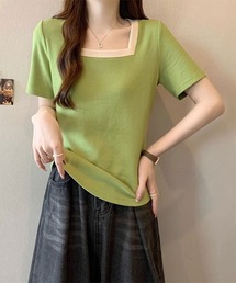 【トレンドライク】配色ネックコンパクトTシャツ