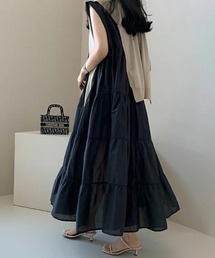 ノースリーブティアードロングワンピース