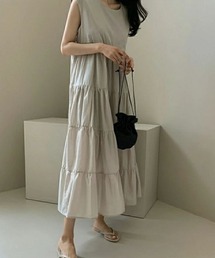ノースリーブティアードロングワンピース
