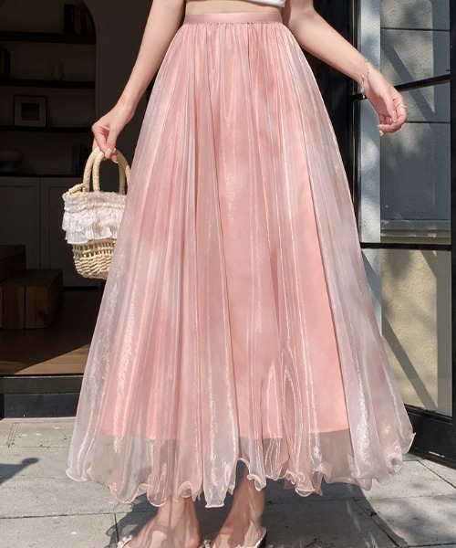 LUCPY(ラクピー)の「グラデーションチュールフレアロングスカート(スカート・レディース・ブルー/ピンク/ベージュ・LARGE/MEDIUM/SMALL/X-LARGE)」の5枚目の写真