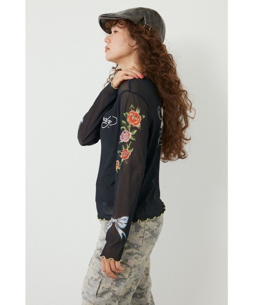 RODEO CROWNS WIDE BOWL(ロデオクラウンズワイドボウル)の「(Ed Hardy)シアーロングスリーブ Tシャツ(Tシャツ/カットソー・レディース・オフホワイト/カモフラージュ/ブラック/ライトピンク・FREE)」の11枚目の写真