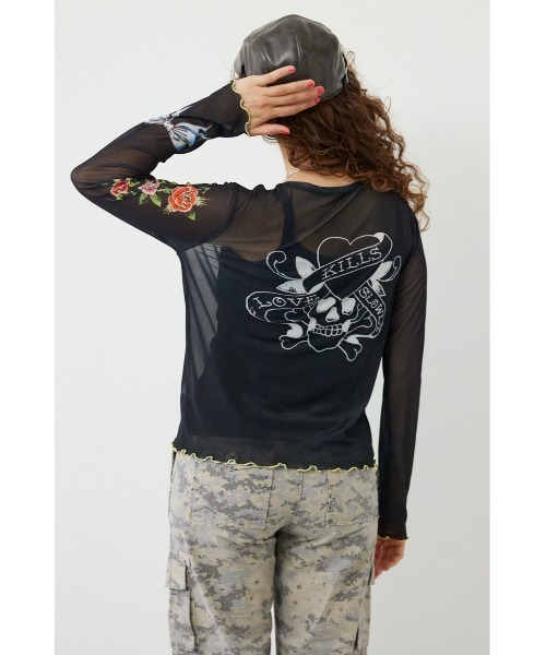 RODEO CROWNS WIDE BOWL(ロデオクラウンズワイドボウル)の「(Ed Hardy)シアーロングスリーブ Tシャツ(Tシャツ/カットソー・レディース・オフホワイト/カモフラージュ/ブラック/ライトピンク・FREE)」の12枚目の写真
