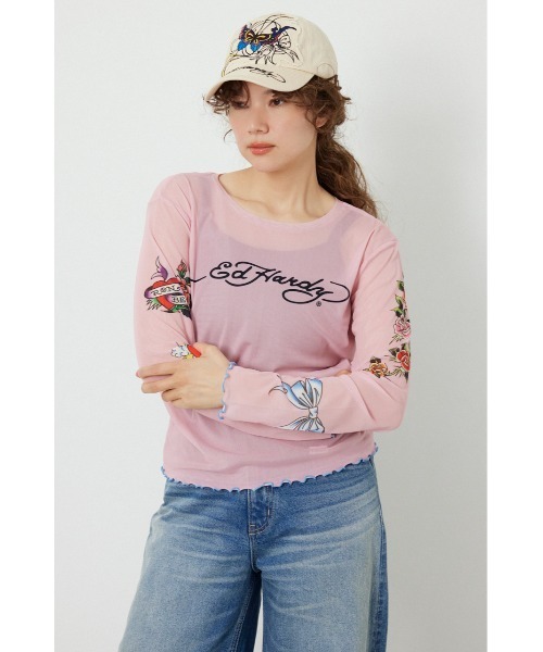 RODEO CROWNS WIDE BOWL(ロデオクラウンズワイドボウル)の「(Ed Hardy)シアーロングスリーブ Tシャツ(Tシャツ/カットソー・レディース・オフホワイト/カモフラージュ/ブラック/ライトピンク・FREE)」の16枚目の写真