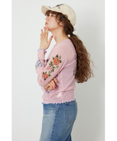 RODEO CROWNS WIDE BOWL(ロデオクラウンズワイドボウル)の「(Ed Hardy)シアーロングスリーブ Tシャツ(Tシャツ/カットソー・レディース・オフホワイト/カモフラージュ/ブラック/ライトピンク・FREE)」の17枚目の写真