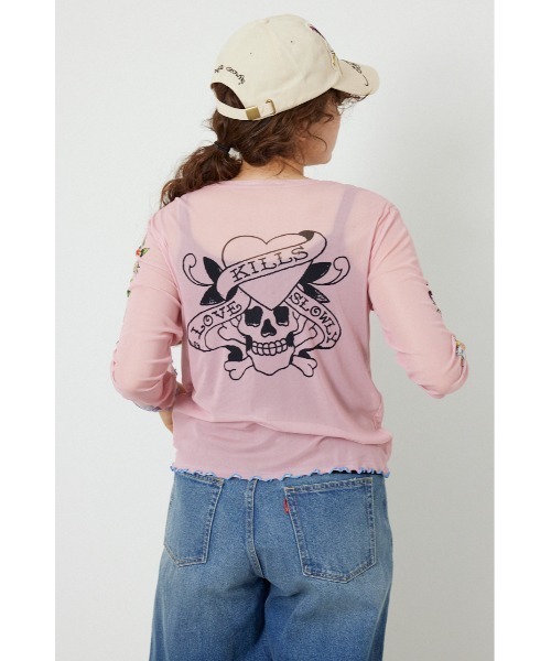 RODEO CROWNS WIDE BOWL(ロデオクラウンズワイドボウル)の「(Ed Hardy)シアーロングスリーブ Tシャツ(Tシャツ/カットソー・レディース・オフホワイト/カモフラージュ/ブラック/ライトピンク・FREE)」の18枚目の写真