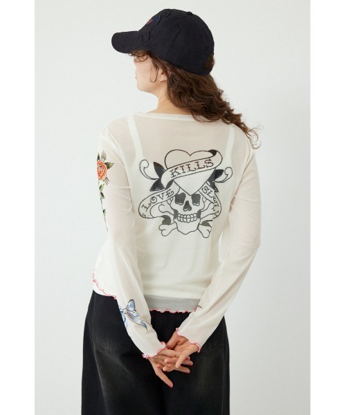 RODEO CROWNS WIDE BOWL(ロデオクラウンズワイドボウル)の「(Ed Hardy)シアーロングスリーブ Tシャツ(Tシャツ/カットソー・レディース・オフホワイト/カモフラージュ/ブラック/ライトピンク・FREE)」の7枚目の写真