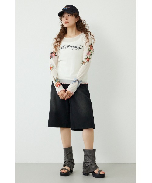 RODEO CROWNS WIDE BOWL(ロデオクラウンズワイドボウル)の「(Ed Hardy)シアーロングスリーブ Tシャツ(Tシャツ/カットソー・レディース・オフホワイト/カモフラージュ/ブラック/ライトピンク・FREE)」の8枚目の写真