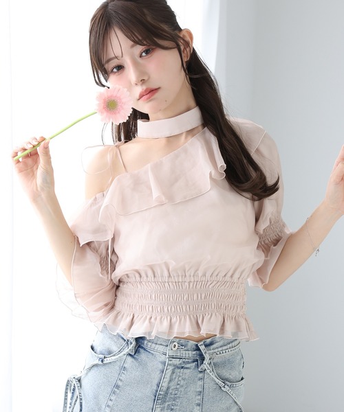 one after another NICE CLAUP(ワンアフターアナザーナイスクラップ)の「2WAYワンショル半袖フリルブラウス(シャツ/ブラウス・レディース・アイボリー/ピンク/ホワイト系その他/ブラック系その他・FREE)」の4枚目の写真
