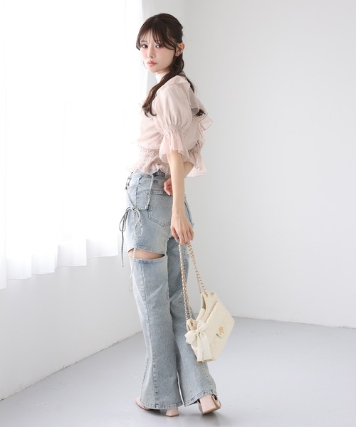 one after another NICE CLAUP(ワンアフターアナザーナイスクラップ)の「2WAYワンショル半袖フリルブラウス(シャツ/ブラウス・レディース・アイボリー/ピンク/ホワイト系その他/ブラック系その他・FREE)」の13枚目の写真