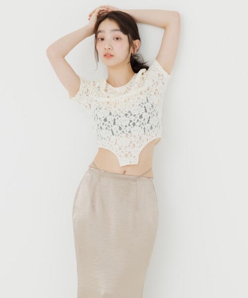 SENEE(セニー)の「lace bodysuit tops(レースボディスーツトップス)(Tシャツ/カットソー・レディース・ブラック/アイボリー・FREE)」の7枚目の写真