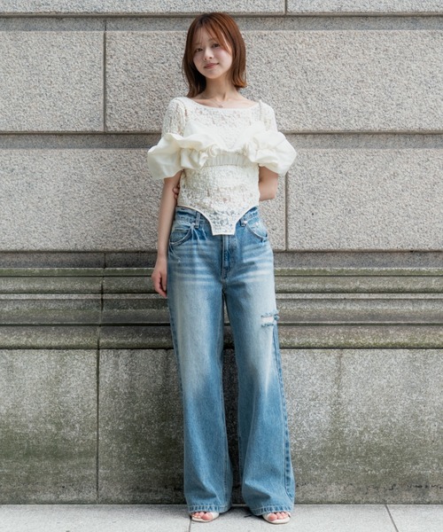 SENEE(セニー)の「lace bodysuit tops(レースボディスーツトップス)(Tシャツ/カットソー・レディース・ブラック/アイボリー・FREE)」の19枚目の写真