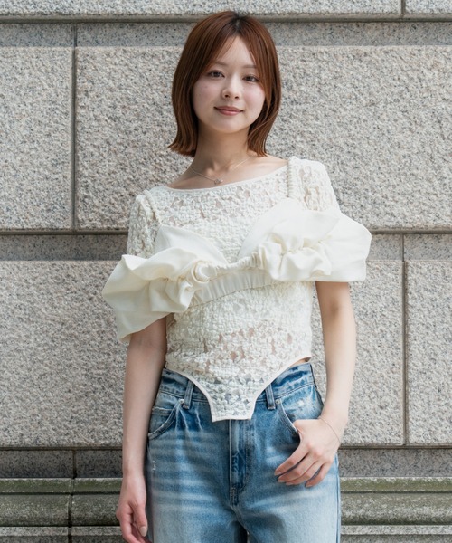 SENEE(セニー)の「lace bodysuit tops(レースボディスーツトップス)(Tシャツ/カットソー・レディース・ブラック/アイボリー・FREE)」の16枚目の写真