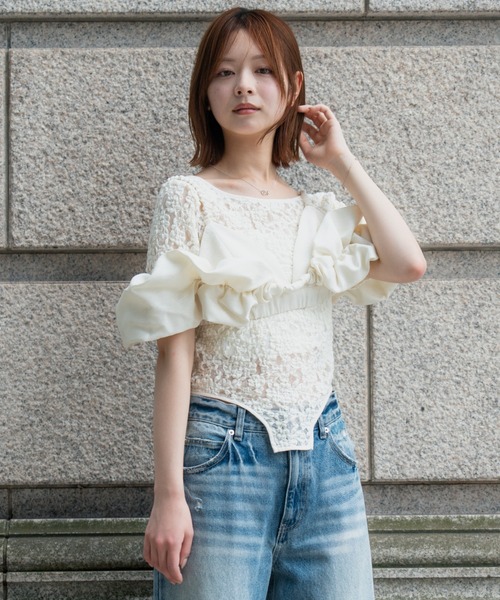 SENEE(セニー)の「lace bodysuit tops(レースボディスーツトップス)(Tシャツ/カットソー・レディース・ブラック/アイボリー・FREE)」の17枚目の写真