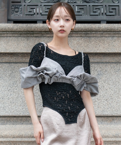 SENEE(セニー)の「lace bodysuit tops(レースボディスーツトップス)(Tシャツ/カットソー・レディース・ブラック/アイボリー・FREE)」の10枚目の写真