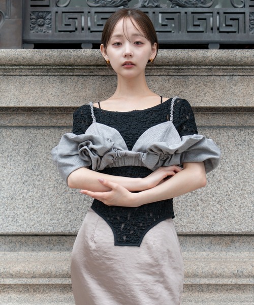 SENEE(セニー)の「lace bodysuit tops(レースボディスーツトップス)(Tシャツ/カットソー・レディース・ブラック/アイボリー・FREE)」の9枚目の写真
