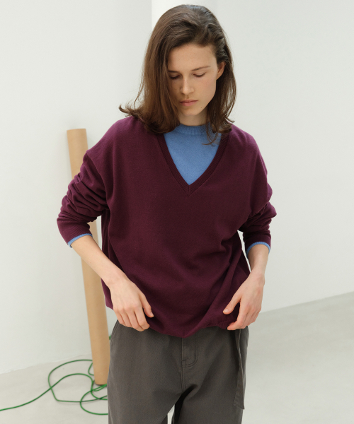 LEVAR（レバー）の「All-day Cotton V-neck Knit - Plum（ニット/セーター・レディース・その他・FREE）」の2枚目の写真