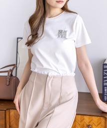 CLEAR BASIC | 【4色展開】ビジューロゴTシャツ［骨格ストレート／きれいめ／シンプル／大人カジュアル／フェミニン］(Tシャツ/カットソー)