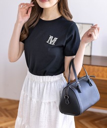 CLEAR BASIC | 【4色展開】ビジューロゴTシャツ［骨格ストレート／きれいめ／シンプル／大人カジュアル／フェミニン］(Tシャツ/カットソー)