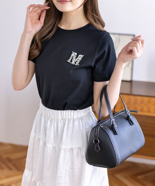 CLEAR BASIC（クリアベーシック）の「【4色展開】ビジューロゴTシャツ［骨格ストレート／きれいめ／シンプル／大人カジュアル／フェミニン］（Tシャツ/カットソー・レディース・サックスブルー/グレー/オフホワイト/ブラック・F）」の3枚目の写真