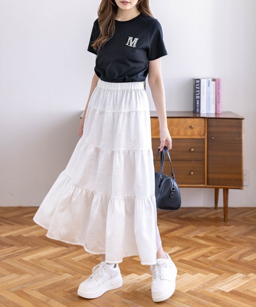 CLEAR BASIC（クリアベーシック）の「【4色展開】ビジューロゴTシャツ［骨格ストレート／きれいめ／シンプル／大人カジュアル／フェミニン］（Tシャツ/カットソー・レディース・サックスブルー/グレー/オフホワイト/ブラック・F）」の7枚目の写真
