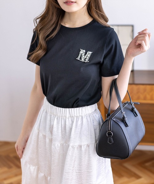 CLEAR BASIC（クリアベーシック）の「【4色展開】ビジューロゴTシャツ［骨格ストレート／きれいめ／シンプル／大人カジュアル／フェミニン］（Tシャツ/カットソー・レディース・サックスブルー/グレー/オフホワイト/ブラック・F）」の5枚目の写真