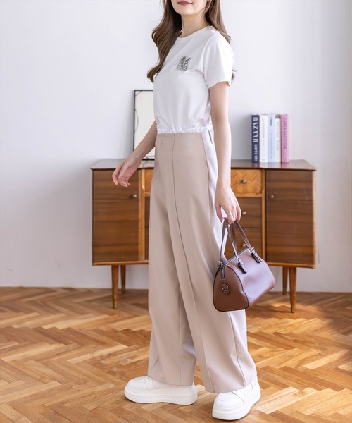 CLEAR BASIC（クリアベーシック）の「【4色展開】ビジューロゴTシャツ［骨格ストレート／きれいめ／シンプル／大人カジュアル／フェミニン］（Tシャツ/カットソー・レディース・サックスブルー/グレー/オフホワイト/ブラック・F）」の10枚目の写真