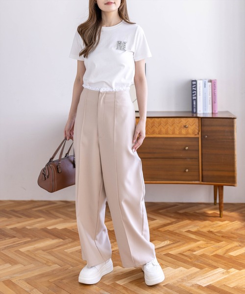 CLEAR BASIC（クリアベーシック）の「【4色展開】ビジューロゴTシャツ［骨格ストレート／きれいめ／シンプル／大人カジュアル／フェミニン］（Tシャツ/カットソー・レディース・サックスブルー/グレー/オフホワイト/ブラック・F）」の12枚目の写真