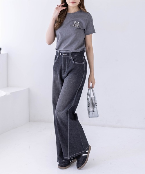 CLEAR BASIC（クリアベーシック）の「【4色展開】ビジューロゴTシャツ［骨格ストレート／きれいめ／シンプル／大人カジュアル／フェミニン］（Tシャツ/カットソー・レディース・サックスブルー/グレー/オフホワイト/ブラック・F）」の16枚目の写真