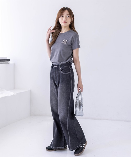 CLEAR BASIC（クリアベーシック）の「【4色展開】ビジューロゴTシャツ［骨格ストレート／きれいめ／シンプル／大人カジュアル／フェミニン］（Tシャツ/カットソー・レディース・サックスブルー/グレー/オフホワイト/ブラック・F）」の17枚目の写真