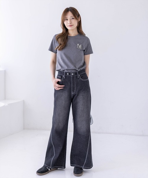 CLEAR BASIC（クリアベーシック）の「【4色展開】ビジューロゴTシャツ［骨格ストレート／きれいめ／シンプル／大人カジュアル／フェミニン］（Tシャツ/カットソー・レディース・サックスブルー/グレー/オフホワイト/ブラック・F）」の15枚目の写真