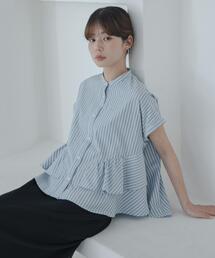 URBAN RESEARCH Sonny Label | 『WEB限定』バンドカラーフリルストライプ半袖シャツ(シャツ/ブラウス)