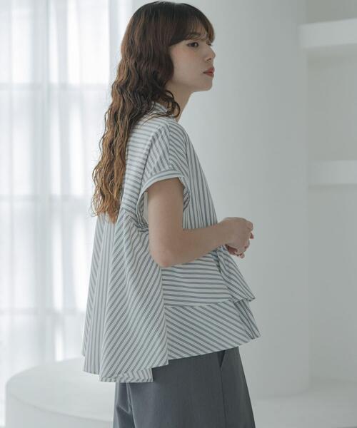 URBAN RESEARCH Sonny Label(アーバンリサーチサニーレーベル)の「『WEB限定』バンドカラーフリルストライプ半袖シャツ(シャツ/ブラウス・レディース・ブルー系その他/ブラウン系その他/ホワイト系その他・FREE)」の7枚目の写真