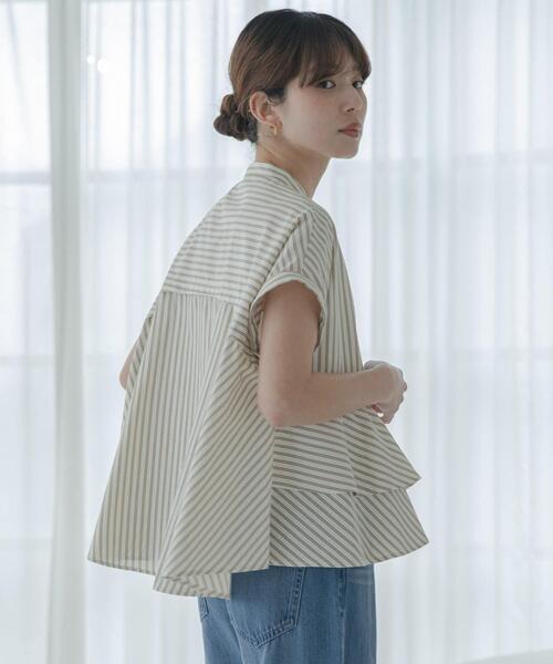 URBAN RESEARCH Sonny Label(アーバンリサーチサニーレーベル)の「『WEB限定』バンドカラーフリルストライプ半袖シャツ(シャツ/ブラウス・レディース・ブルー系その他/ブラウン系その他/ホワイト系その他・FREE)」の16枚目の写真