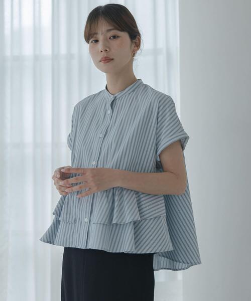 URBAN RESEARCH Sonny Label(アーバンリサーチサニーレーベル)の「『WEB限定』バンドカラーフリルストライプ半袖シャツ(シャツ/ブラウス・レディース・ブルー系その他/ブラウン系その他/ホワイト系その他・FREE)」の17枚目の写真