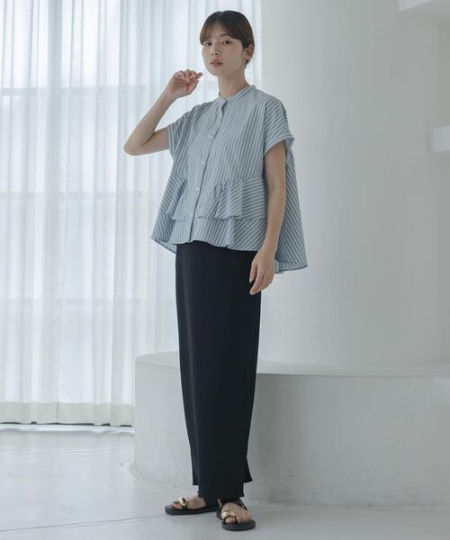 URBAN RESEARCH Sonny Label(アーバンリサーチサニーレーベル)の「『WEB限定』バンドカラーフリルストライプ半袖シャツ(シャツ/ブラウス・レディース・ブルー系その他/ブラウン系その他/ホワイト系その他・FREE)」の20枚目の写真
