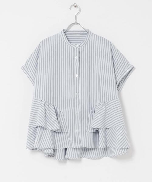 URBAN RESEARCH Sonny Label(アーバンリサーチサニーレーベル)の「『WEB限定』バンドカラーフリルストライプ半袖シャツ(シャツ/ブラウス・レディース・ブルー系その他/ブラウン系その他/ホワイト系その他・FREE)」の22枚目の写真