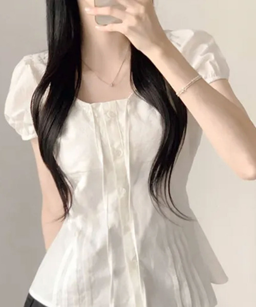 VIVID LADY（ビビッドレディー）の「ドロストリボン バルーンスリーブブラウス（シャツ/ブラウス・レディース・アイボリー/ブラック・FREE）」の7枚目の写真