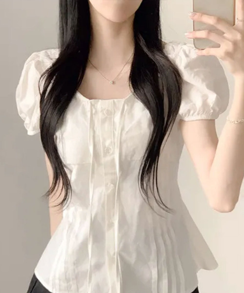 VIVID LADY（ビビッドレディー）の「ドロストリボン バルーンスリーブブラウス（シャツ/ブラウス・レディース・アイボリー/ブラック・FREE）」の8枚目の写真