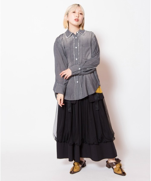 OSMOSIS（オズモーシス）の「シアーデニムシャツ（シャツ/ブラウス・レディース・ブラック/ブルー・ONE SIZE）」の8枚目の写真