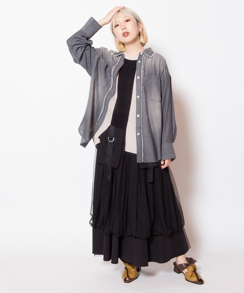 OSMOSIS（オズモーシス）の「シアーデニムシャツ（シャツ/ブラウス・レディース・ブラック/ブルー・ONE SIZE）」の13枚目の写真