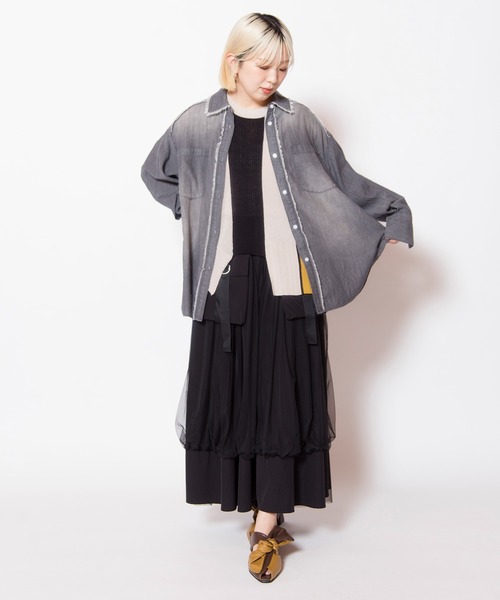 OSMOSIS（オズモーシス）の「シアーデニムシャツ（シャツ/ブラウス・レディース・ブラック/ブルー・ONE SIZE）」の14枚目の写真