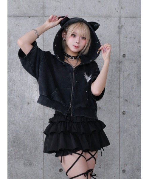 猫耳袖ZIPショート丈パーカー【2way着用可能】（パーカー）｜Amilige