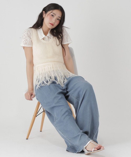 GLOBAL WORK(グローバルワーク)の「フリンジニットベスト/684044(ベスト・レディース・オフホワイト・LARGE/MEDIUM)」の12枚目の写真