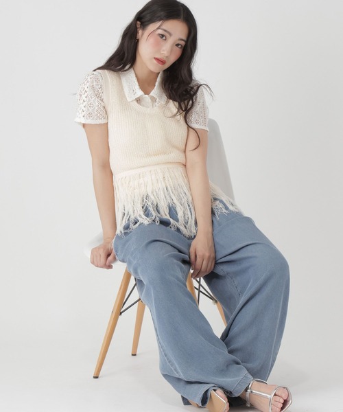 GLOBAL WORK(グローバルワーク)の「フリンジニットベスト/684044(ベスト・レディース・オフホワイト・LARGE/MEDIUM)」の13枚目の写真