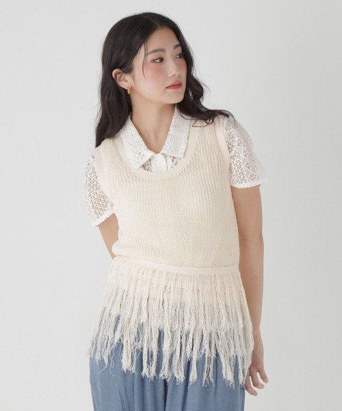 GLOBAL WORK(グローバルワーク)の「フリンジニットベスト/684044(ベスト・レディース・オフホワイト・LARGE/MEDIUM)」の22枚目の写真