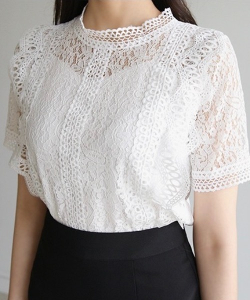 yuue' ( wear )(ユーイ)の「スカラップレース半袖ブラウス(シャツ/ブラウス・レディース・クリーム/ホワイト/ブラック・FREE)」の6枚目の写真